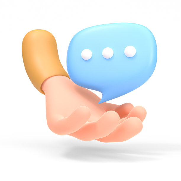 卡通手接收信息与蓝色聊天气泡，孤立在白色背景。社交媒体中的信使概念说明。图片下载