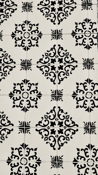 葡萄牙波尔图的黑白陶瓷马赛克墙图片下载