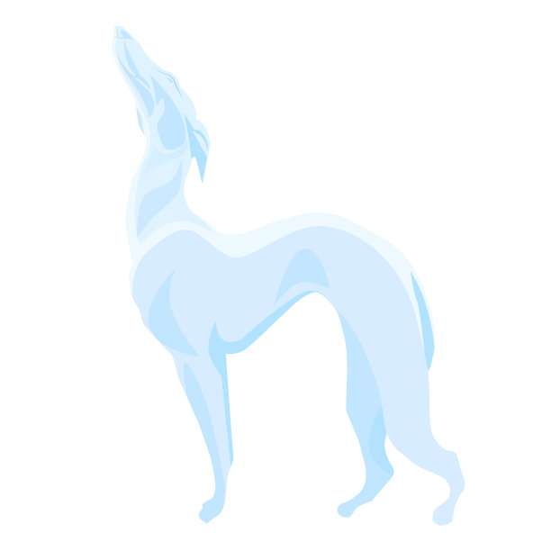 狗的雕像，灰狗。蓝色乔伊的狗在白色背景上。图片下载