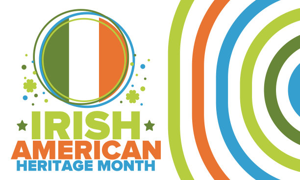 爱尔兰裔美国人传统月。每年三月在美国庆祝。表彰爱尔兰移民对美国历史的成就和贡献。旗帜设计。向量的海报图片下载
