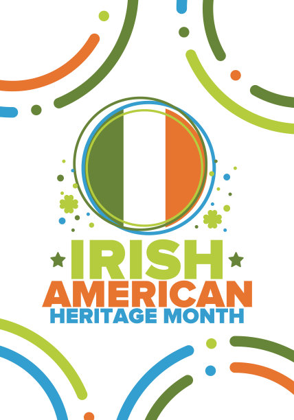 爱尔兰裔美国人传统月。每年三月在美国庆祝。表彰爱尔兰移民对美国历史的成就和贡献。旗帜设计。向量的海报图片下载