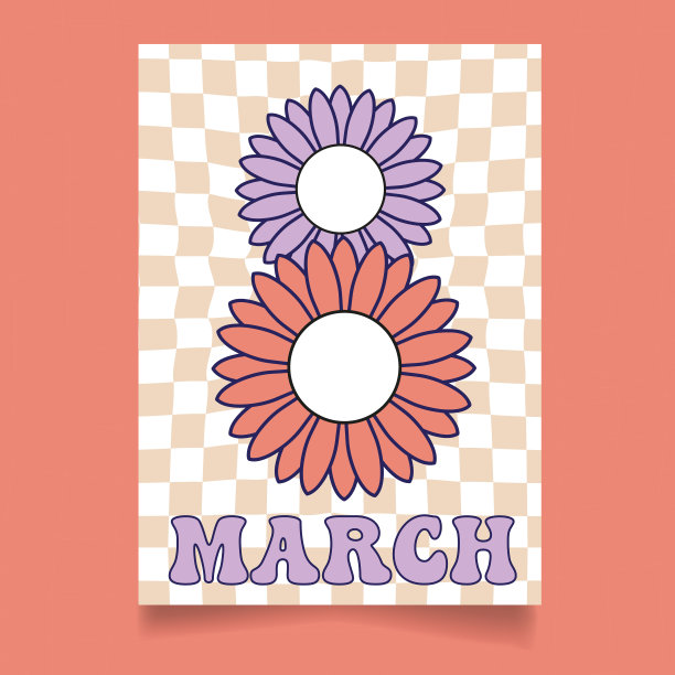 七十年代复古花权力背景与嬉皮花。3月8日，国际妇女节。母亲的一天。七六十年代复古风格的彩色插图。图片下载