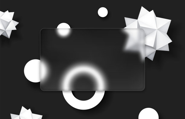 Modern abstraction. Glassmorphism trend design. Circles, ring and stars.  Сlass panel. Vector black and white illustration图片下载