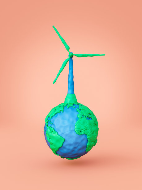 三维渲染的地球与风力涡轮机图片下载