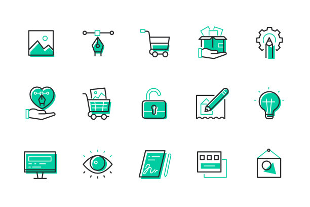 网页开发-现代彩色线条设计风格图标图片下载