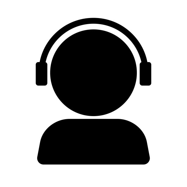 一个人戴着耳机的剪影图标。客户支持。向量。图片下载