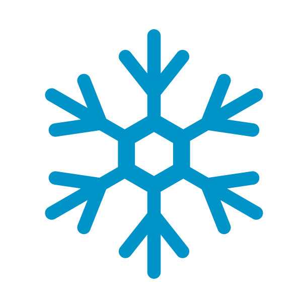 蓝色雪花图标。冰晶体。象征着冬天和寒冷。向量。图片下载