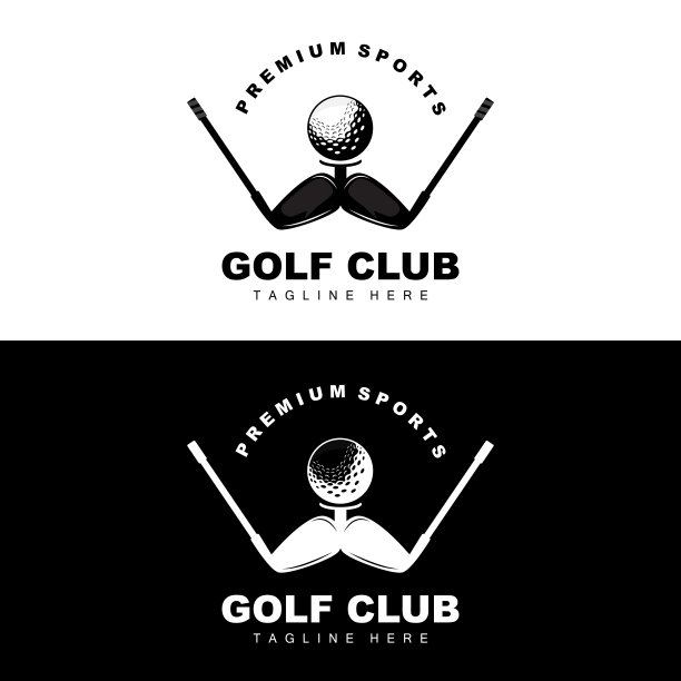 矢量图标标志高尔夫球，棍子，和高尔夫球。户外游戏，复古概念插图图片下载