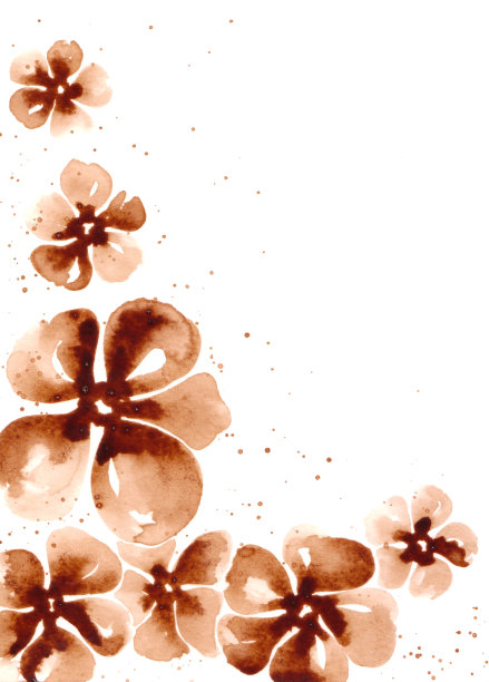 手绘的。水彩画，燕尾服插图精致，易碎，米色，咖啡花装饰有一个角度与文字的地方。图片下载