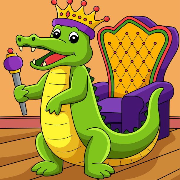 狂欢节皇冠国王鳄鱼彩色卡通图片下载