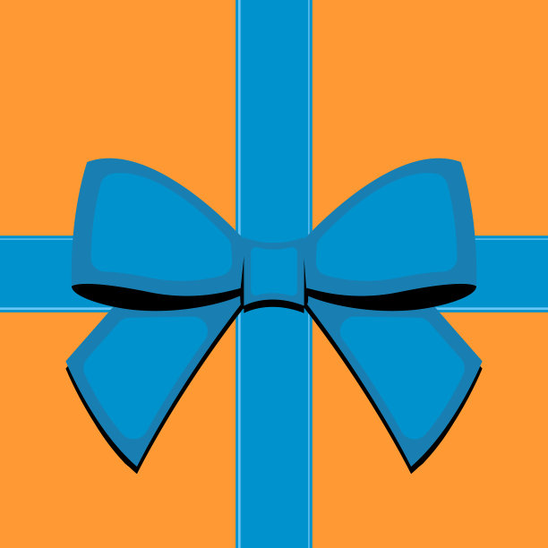 蓝色平缎带蝴蝶结方形形状在橙色盒子背景图片下载