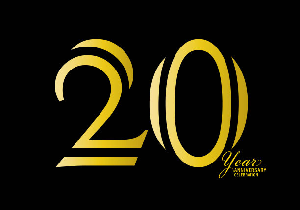 20周年庆典标志金色矢量，20岁生日标志，20个数字，周年横幅，邀请卡和海报的周年设计元素。数字设计向量图片下载