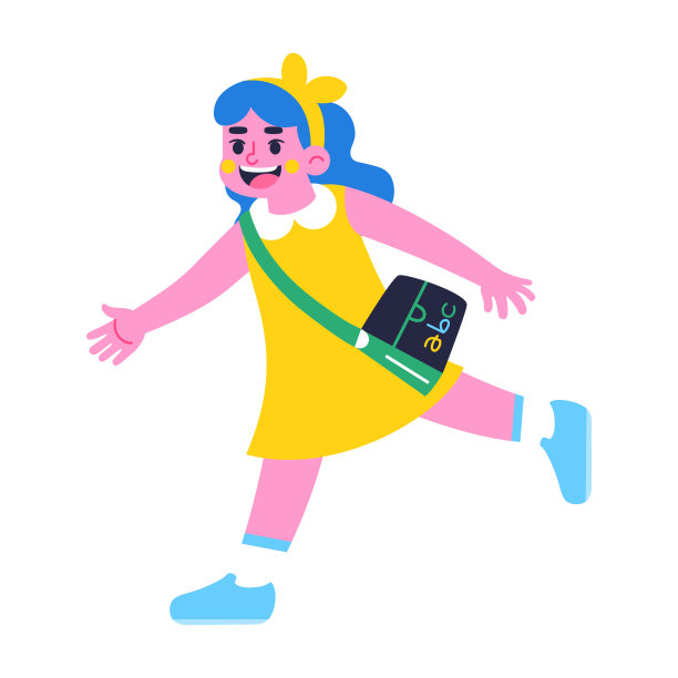 快乐的女孩角色跑回学校矢量图片下载