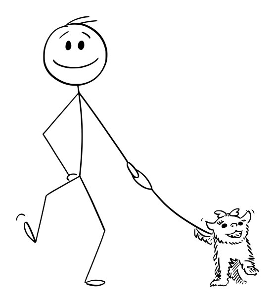 人走狗，矢量卡通简笔插图图片下载