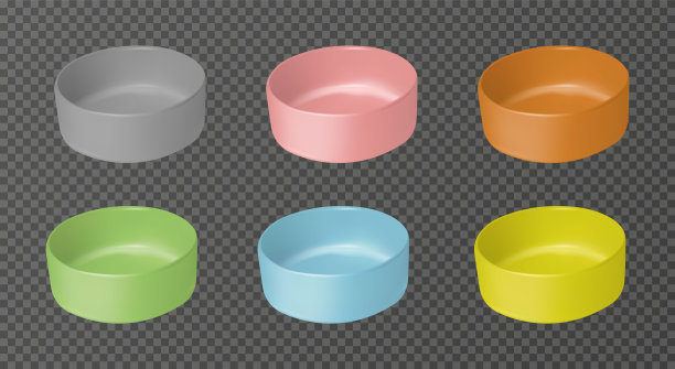 宠物碗套装。逼真的狗板设置矢量插图。图片下载