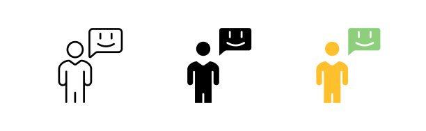 反应图标设置。人,批准。喜悦，言语泡沫，情绪，沟通，悲伤，不满，聊天，短信，信使。情感的概念。不同风格的矢量线图标图片下载