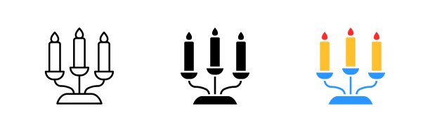 蜡烛图标集。灯光，烛台，装饰，蜡，材料，热量，事件，来源，主题，香气，效果，美丽，氛围，节日。技术的概念。不同风格的矢量线图标图片下载