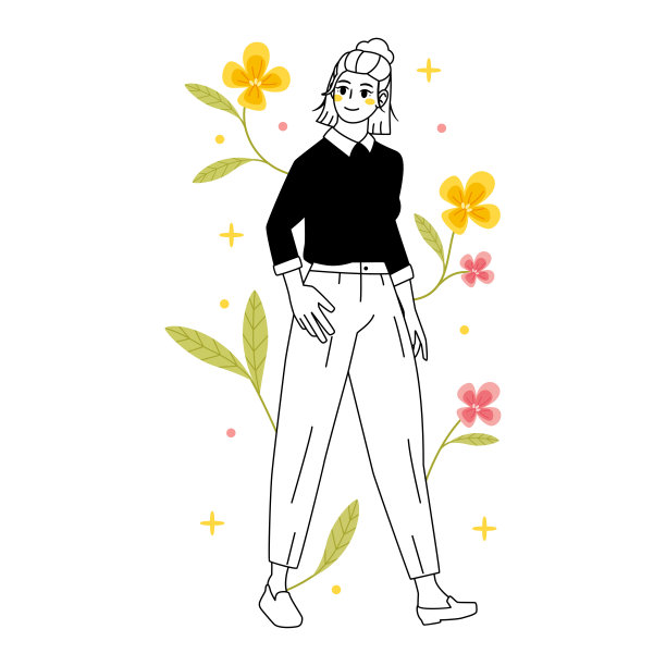 孤立的年轻女性人物与花矢量图片下载