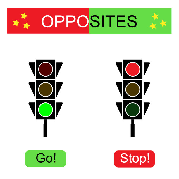 孩子们的教育材料。反义词:go and stop。图片下载