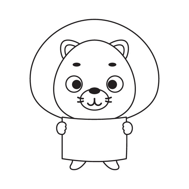 填色页可爱的小狮子抱着纸纸。儿童涂色书。有可爱动物的学前儿童教育活动。矢量股票图图片下载