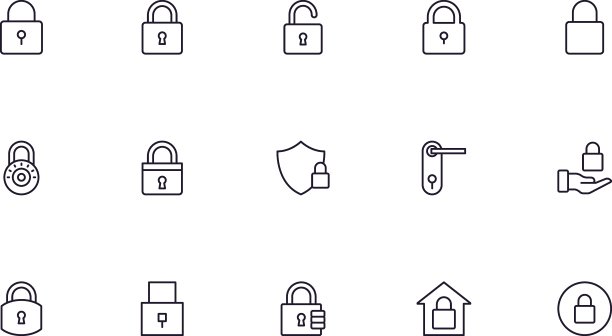 现代锁具轮廓图标素材合集：适用于移动App、网站、宣传单、banner等（白色背景，优质标志）图片下载