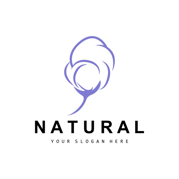 棉花标志，天然生物有机植物设计，美容纺织品和服装载体，柔软的棉花花图片下载