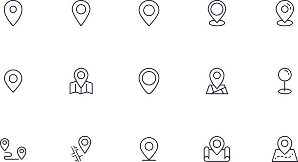 地图图钉概念：现代高质量图钉线条图标集合，可编辑笔触，适用于网站、宣传单、banner和在线商店及公司的高级线性符号图片下载