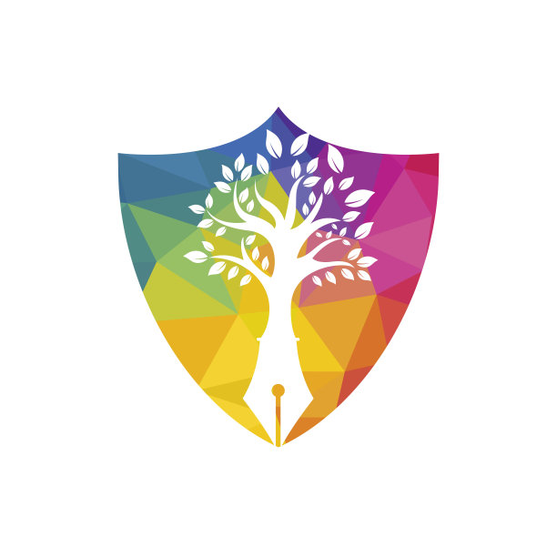 树笔矢量标志设计模板。作者与自然的标志概念。图片下载