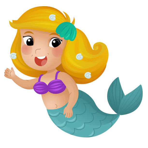 卡通场景与快乐美人鱼插图图片下载