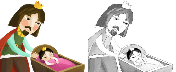 卡通婴儿婴儿和父亲在木制摇篮图片下载