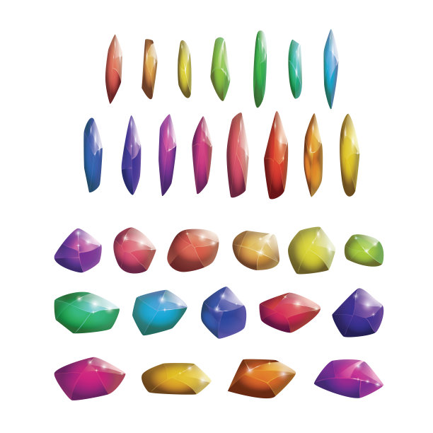 水晶和天然矿物收藏。卡通魔法宝石集。游戏资产。矢量图图片下载