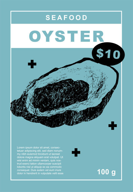 牡蛎。一套海报的鱼和海鲜在一个抽象的绘画设计。标签或海报，价格标签。简单，平面设计。图案和背景。完美的海报，封面，横幅。图片下载