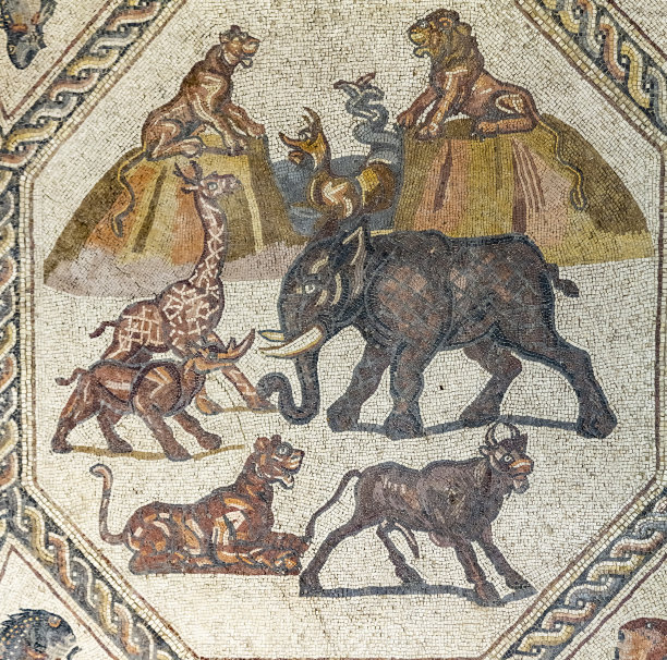 洛德马赛克中心展出的著名罗马马赛克地面图片下载