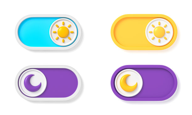 概念的小工具界面切换到昼夜模式和用户界面符号。昼夜模式。On Off Switch。亮暗按钮。3d渲染图片下载