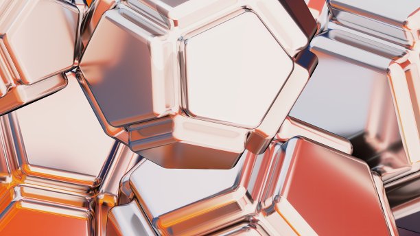 抽象，戏剧性，热情，豪华，现代3D渲染的红色，橙色，挤压金属ico球体图形设计元素背景材料。图片下载