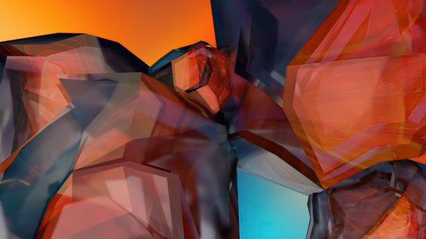 红色，橙色，4块玻璃岩石像冰块透明抽象戏剧性激情豪华现代3D渲染平面设计元素背景材料图片下载