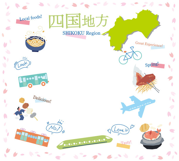 日本四国地区春季美食旅游标志套装(平)图片下载