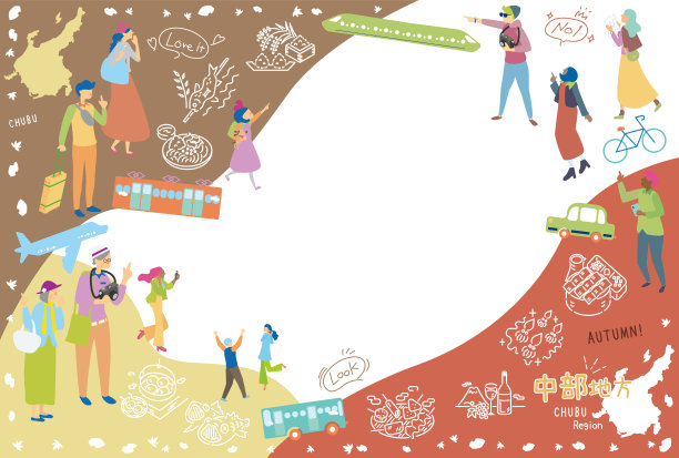 游客在日本中部地区享受秋天的美食观光，一套图标(平)图片下载