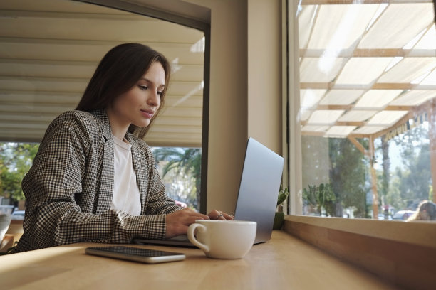 年轻的IT专业人员在咖啡店工作。图片下载