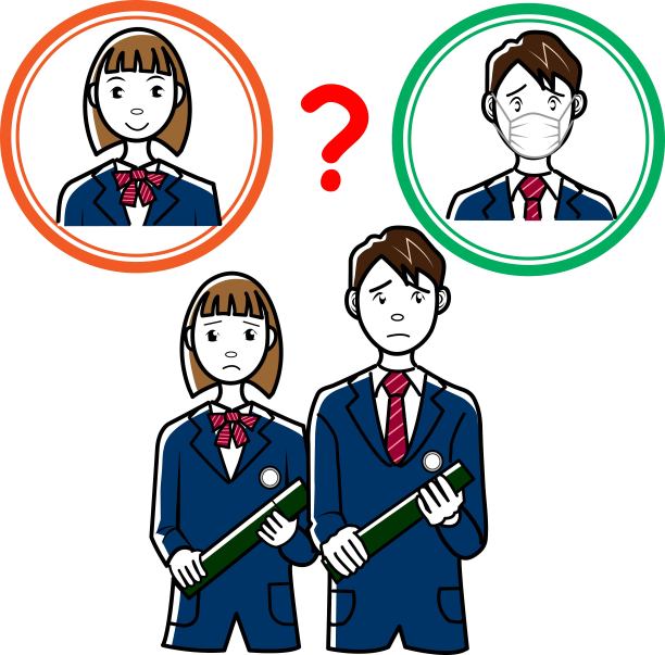 初高中学生正在考虑是否要戴口罩图片下载