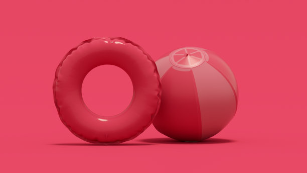 充气环和沙滩球，暑假和旅游背景图片下载