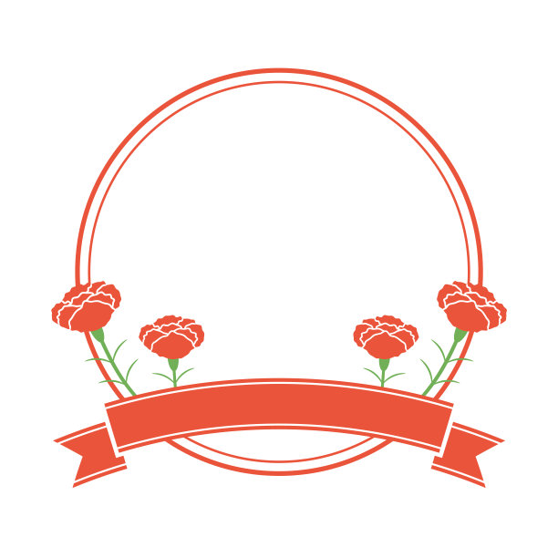 母亲节的标题框架与康乃馨和丝带。单一插图，矢量材料图片下载