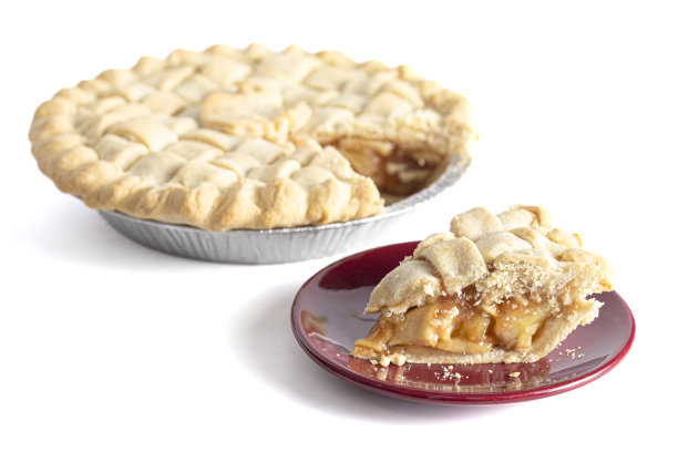 手工制作的苹果派，白色背景上的格子外壳图片下载