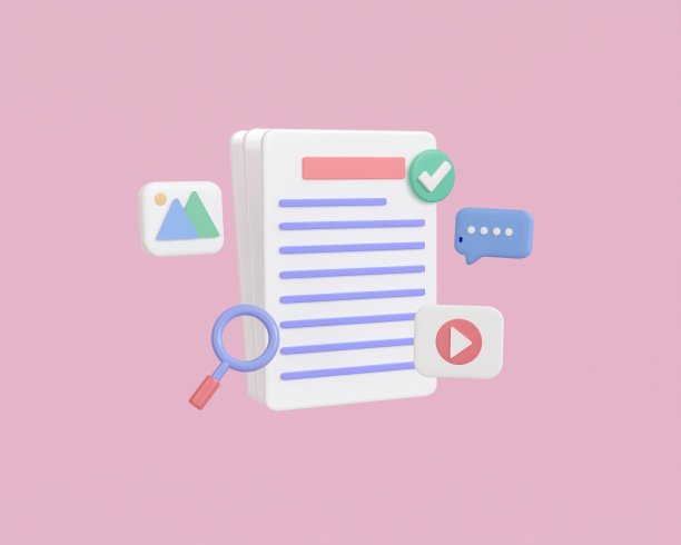 3d渲染文件夹文件和纸张文件的粉红色背景。用媒体图标搜索文件数字数据。在线文档管理概念。3d渲染illustrator最小。图片下载