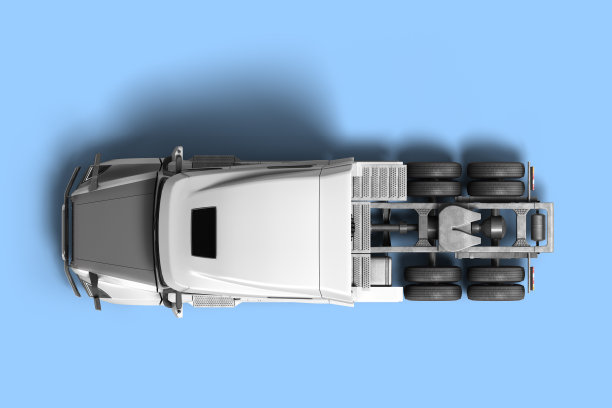 白色半挂车，黑色嵌件，载重可达5吨，顶视图3d渲染蓝色背景图片下载