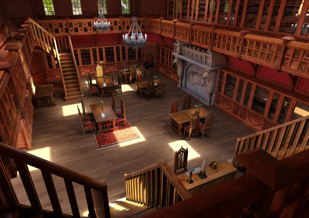 3D渲染哥特式图书馆图片下载