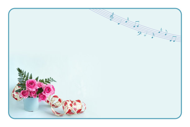 粉色玫瑰花饰，心形丝带图片下载