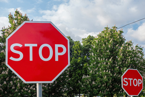 停止春季街的路标图片下载