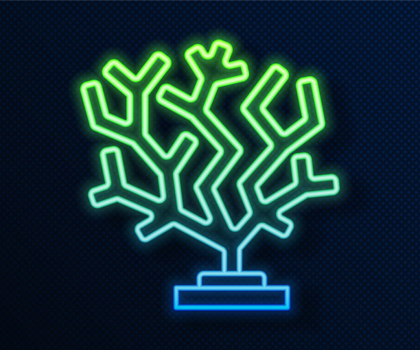 发光的霓虹灯线珊瑚图标孤立在蓝色图片下载