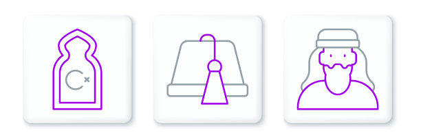 设线穆斯林男子清真寺和土耳其帽子图标图片下载